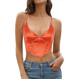 ForeFair Sexy V Neck Boned Corset Crop Top Women Zip Back Bustier  Spaghetti S